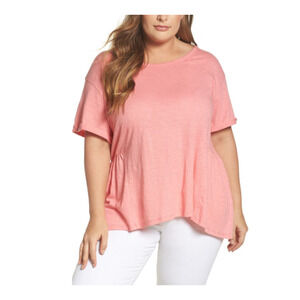 Caslon Women Back Peplum T-shirt Light Coral Size 2X